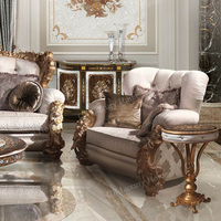 Ensemble de salon de style baroque sculpté à la main, canapé et fauteuil rembourrés sur mesure avec table basse de luxe