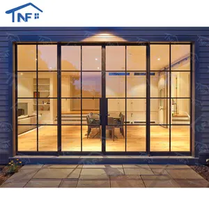 Modern Thermal Break Exterior Aluminum Narrow Frame Casement Door Steel Wrought Iron French Doors