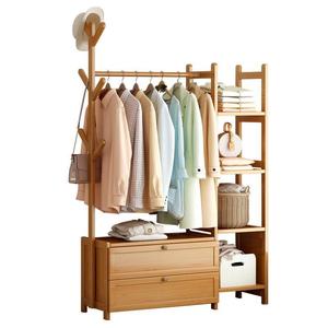 <b>Clothes</b> <b>Rack</b> With Drawers Bamboo Standing Storage Organizer For Bedroom Multifunctional Clothing <b>Rack</b> Rectangle Shape - Product Image 3
