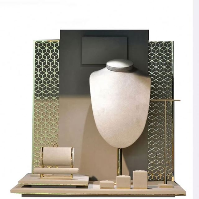 Luxury Jewelry Display Set Store Showcase Exhibitor Counter Display Ring Necklace Earring Jewelry Display Stand Set