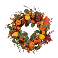 Couronne de feuilles d'érable et de fruits rouges AYOYO 2026, simulation de citrouille, décoration d'Halloween, couronne de baies de citrouille