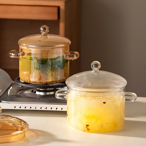 Casseroles en verre borosilicate trempé résistant à la chaleur, antiadhésives, transparentes, avec double poignée colorée - Product Image 5