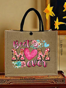 2025 logotipo personalizado promocional grande yute mamá bolsas de mano con asas regalo en blanco playa bolsas reutilizables bolsas de compras - Product Image 6