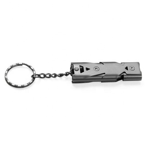 Nouveau sifflet de survie d'urgence en plein air à double tuyau en métal à haut décibel avec porte-clés - Product Image 2