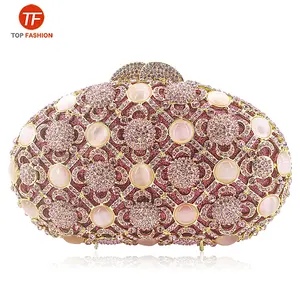 China Factory Wholesales Nice Crystal Rhinestone Clutch Evening Bag for Formal Party Pink Agate Stone Clutch Purse
