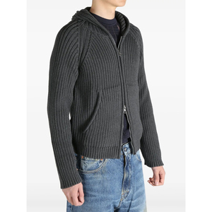 Suéteres con capucha de punto <span class=keywords><strong>gris</strong></span> oscuro ajustados de alta calidad personalizados con cierre de cremallera para hombre - Product Image 5