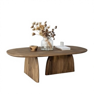 Modern Wood <b>Coffee</b> <b>Table</b> Minimalist Design Handmade Living Room Furniture <b>Oval</b> Shape Solid Wood Base - Product Image 1