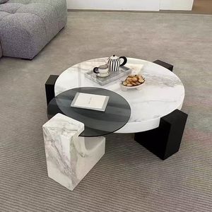 Tavolino da Caffè Moderno in Marmo Italiano con Struttura in Acciaio per <span class=keywords><strong>Soggiorno</strong></span>, Appartamento Piccolo, Arredamento di Lusso Leggero - Product Image 5