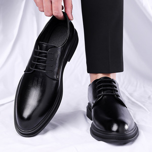 Chaussures habillées pour hommes en cuir Oxford à bout rond, semelle en caoutchouc antidérapante, printemps - Product Image 2