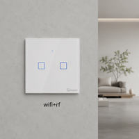 Prix bas pour interrupteur intelligent WiFi T2 2 voies, panneau tactile en verre EU IP41 220V, fil neutre, compatible Alexa Google Home