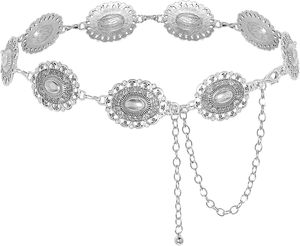 Western Oval Concho <b>Chain</b> <b>Belt</b> For Women Metal Waist <b>Chain</b> <b>Belt</b> For Dresses Jeans Western Cowgirl - Product Image 1