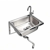 Évier mural triangulaire en acier inoxydable de 1,0-1,2 mm d'épaisseur pour cuisine, salle de bain ou bar, avec robinet en laiton