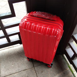 Red Trolley <b>Suitcase</b> 4 Wheel Zipper <b>Lock</b> Women's Travel Case Durable Solid Color - Product Image 2