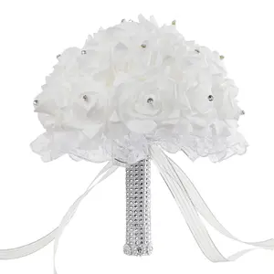 丝绸奢华玫瑰缎带新娘花束伴娘婚礼手牵花
