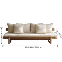 Sofá Moderno de Madera Maciza Tapizado Estilo Wabi-Sabi para 2/3 Personas, Silla de Madera Natural