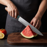 Damascus Watermeloenmes 14 inch, scherp fruitmes voor snijden en snijden, keukenmes van Japans staal, blauw hars houten handvat