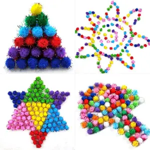 China 20mm 1000pcs Rainbow Cheer Cat Kitten Toy Fluffy Pompon Sparkle Balls Tinsel Glitter Pom Poms