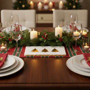 Plateau de service en marbre blanc naturel avec tranches de sapin de Noël en <span class=keywords><strong>laiton</strong></span>, bordure dorée, plateau à fromage, produit de Noël populaire - Product Image 5