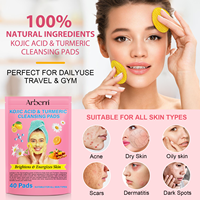 40 Tampons Nettoyants Acide Kojique et Curcuma pour le Nettoyage et l'Exfoliation du Visage