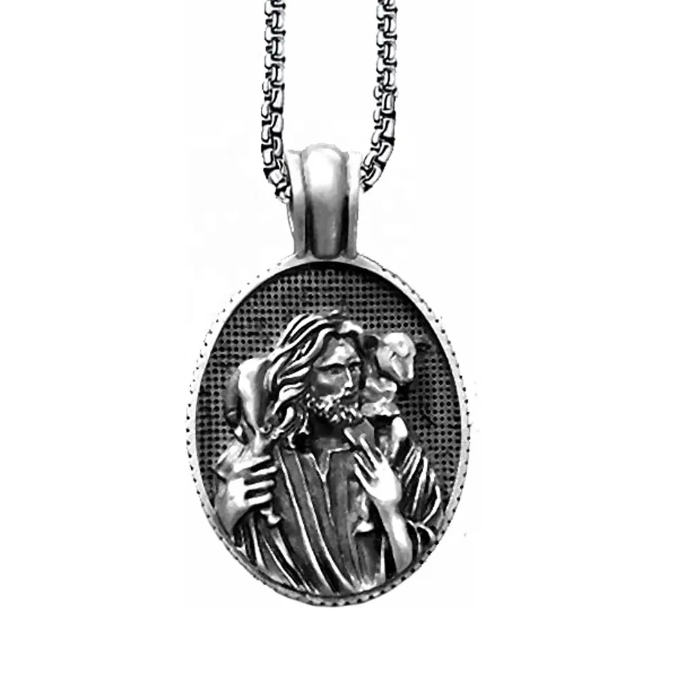 MECYLIFE-collar de acero inoxidable con colgante para hombre, colgante con medallón religioso de Jesús, Pastor, iglesia, Dios, Padre