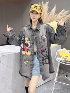 <span class=keywords><strong>Trench</strong></span> da <span class=keywords><strong>donna</strong></span> primavera/autunno di media lunghezza elegante <span class=keywords><strong>giacca</strong></span> oversize a cartoni animati con stile stile stile in Denim di fascia alta - Product Image 2