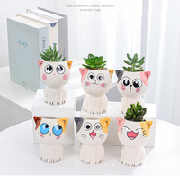 K173 Petits pots de fleurs créatifs en céramique en forme de cactus avec trou de drainage, décoration de bureau, support pour plantes succulentes, pots mignons en forme de chat