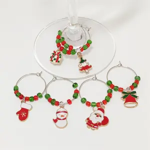 Personalisable Murano Natal Lucu Stainless Steel Hadiah Set Massal Melompat Anggur Kaca Charm Rings