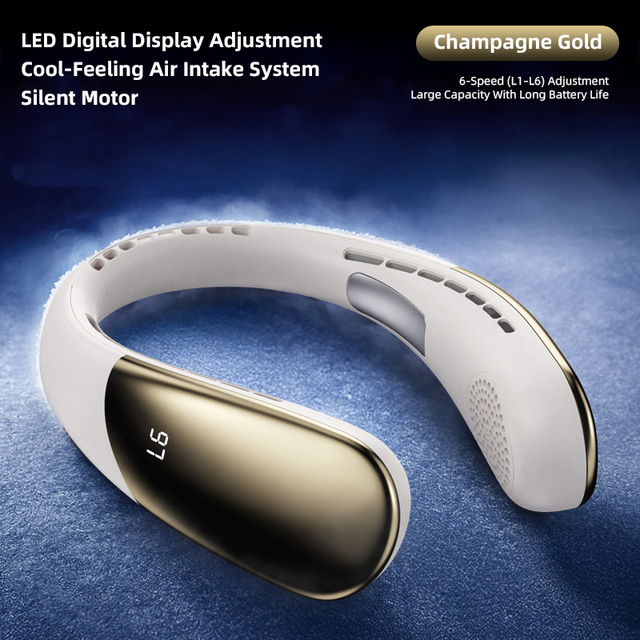 Portable USB Rechargeable Foldable Bladeless Neck Fan with 3000mAh Battery Hanging for Car & Outdoor Use Wearable Design