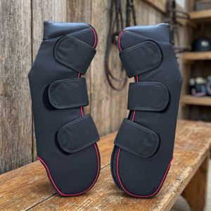 <b>Black</b> Nylon Horse Leg <b>Wraps</b> With Red Trim And Velcro Straps - Product Image 4