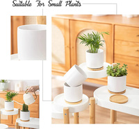 Pots de plantes cylindriques en céramique blanche de Offre Spéciale, 3.5 pouces avec trous de Drainage plateaux en bambou jardinière de fleurs moderne pour plantes succulentes