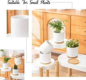 Vendita calda vasi per <span class=keywords><strong>piante</strong></span> cilindrici bianchi <span class=keywords><strong>in</strong></span> <span class=keywords><strong>ceramica</strong></span> da 3.5 pollici con fori di drenaggio vassoi <span class=keywords><strong>in</strong></span> bambù fioriera moderna per succulente - Product Image 3