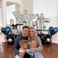Kit de 13 ballons en aluminium en forme de cœur de 18 pouces et ballons lettres 'Welcome Home' de 40 pouces pour décorations de fête de rentrée scolaire et de fête de déménagement