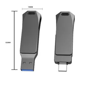 新款批发金属u盘2合1闪存驱动16gb 32gb 64gb 128GB高速3.0拇指驱动器磁盘存储器