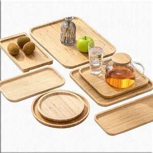 Großhandel kleine billige lange Lebensmittel Holz Tee Kaffee rechteckige Trocken frucht Tablett runde Holz Service Tablett - Product Image 1
