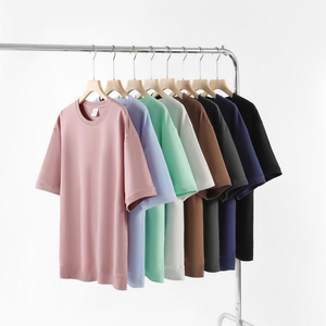 Camiseta de algodón grueso para hombre, manga corta, color liso, camiseta de verano con hombros caídos, camiseta básica de algodón. - Product Image 3