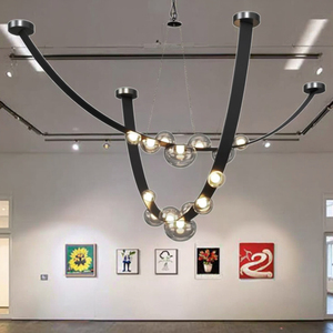 Lampadario italiano moderno e minimalista in pelle per vendite per ufficio con esposizione sospesa per Dewdrop Hall dimensioni medie della lampada - Product Image 6