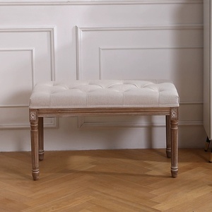 Tabouret en tissu avec capitonnage boutonné et pieds en bois, ajoute du caractère à votre salon <span class=keywords><strong>ou</strong></span> votre chambre - Product Image 3