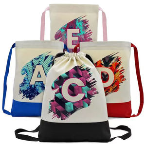 กระเป๋าเป้ผ้าแคนวาสสีดำพิมพ์โลโก้ตามสั่งสำหรับเด็ก  กระเป๋าผ้าฝ้ายแบบมีเชือกผูก 100% - Product Image 6