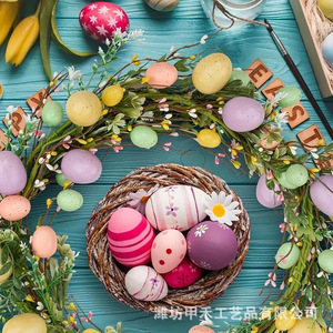 Spring <b>Easter</b> Egg Wreath Artificial Rattan Colorful Flower <b>Ornaments</b> Holiday Decor Creative <b>Easter</b> Items - Product Image 3