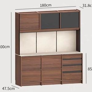 Solid Wood Slab <b>Sideboard</b> Cabinet With Wine <b>Storage</b> And Tea Water Dispenser For Dining Room And Living Room - Product Image 3