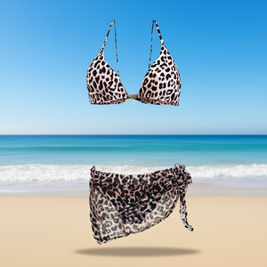 Costume da bagno bikini leopardato HDJ taglie forti da donna, due pezzi con allacciatura incrociata e laccetti laterali, in spandex e poliestere - Product Image 2