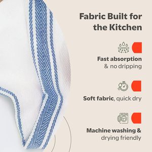 Serviettes de cuisine en coton multicolores avec rayures bleues, absorbantes, sans peluches, pour la cuisine, le nettoyage, la pâtisserie, options de logo personnalisé - Product Image 4