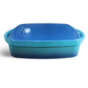 Casserole carrée <span class=keywords><strong>émaillée</strong></span> de 27cm avec couvercle pour plaque de cuisson 2 <span class=keywords><strong>en</strong></span> 1 faitout <span class=keywords><strong>en</strong></span> <span class=keywords><strong>fonte</strong></span> - Product Image 1