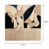 Toile en coton et lin 120x120cm, peinture à l'huile abstraite peinte à la main, beige noir, art mural géométrique pour la décoration de la maison et de l'hôtel