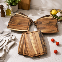 Ensemble de planches à découper en bois courbé professionnelles, réversibles, en acacia massif, avec rainure pour les jus, pour les hôtels, les restaurants et les fournitures