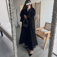 Abaya Hafizah en dentelle noire et sequins, robe longue traditionnelle musulmane pour femme, robe modeste longue jusqu'au sol pour la prière de l'Aïd