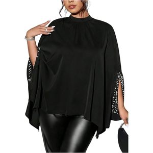 Poncho sin mangas con perlas para mujer, talla grande, cuello alto, asimétrico, de gasa, elegante, para fiesta o club. - Product Image 1