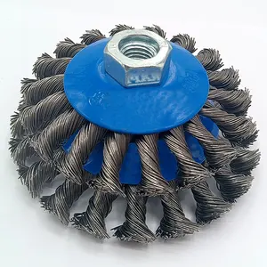 SATC-cepillo de alambre cónico de alta eficiencia, cepillo de rueda de alambre de acero con copa azul y nudo giratorio