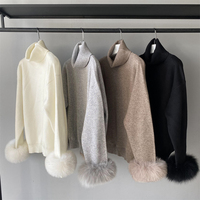 Ensemble deux pièces Jxwatcher : Manteau en laine tricoté à col roulé tendance et pantalon long taille haute pour femme avec poignets en vraie fourrure – Collection Automne