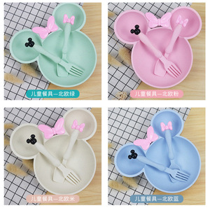 Ensemble de vaisselle pour bébé en paille de blé écologique, 3 pièces, avec motif de dessin animé, dans une boîte, pour cadeau de maternelle - Product Image 2
